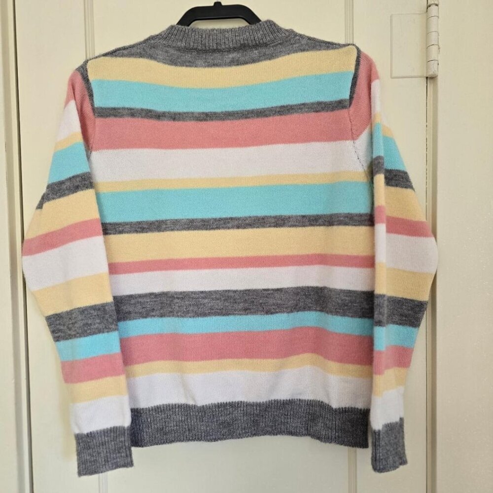 Shein Sweater M Size 6 Multi pastel horizontal stripe long sleeve crew neck - Picture 4 of 6